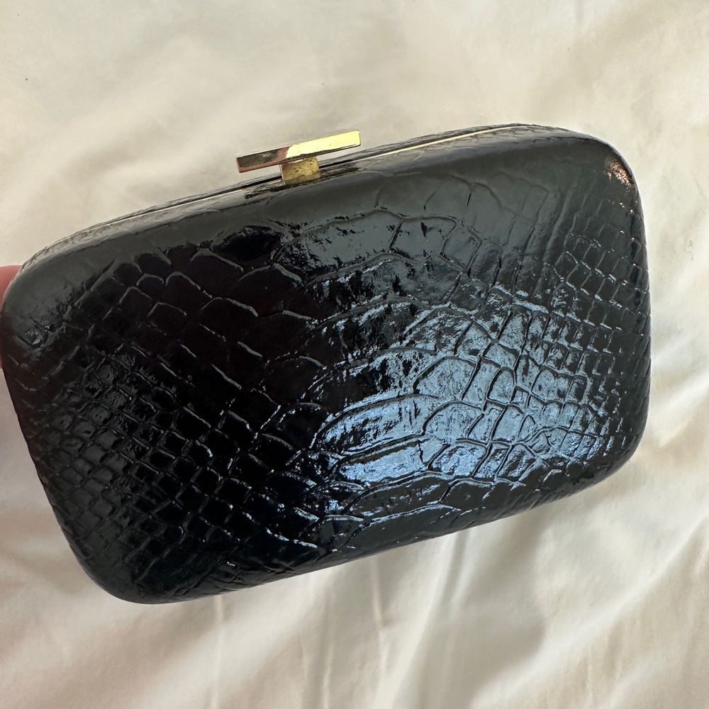 Henri Bendel Black Snakeskin Clutch